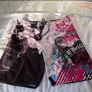 O'Neill Black and Pink Graphic Board Shorts